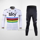 2012 Maillot Cyclisme Sky UCI Monde Champion Noir et Blanc Manches Longues et Cuissard