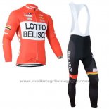2014 Maillot Cyclisme Lotto Belisol Orange Manches Longues et Cuissard