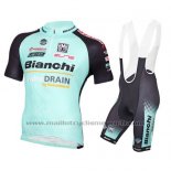 2016 Maillot Cyclisme Bianchi Mtb Noir et Bleu Clair Manches Courtes et Cuissard