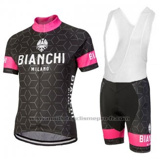 2018 Maillot Cyclisme Bianchi Nevola Noir et Rose Manches Courtes et Cuissard