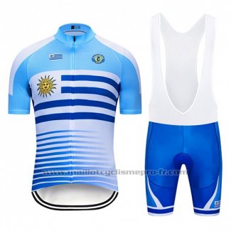 2019 Maillot Cyclisme Uruguay Bleu Blanc Manches Courtes et Cuissard