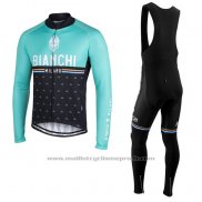 Maillot Cyclisme Bianchi Milano Nalles Bleu Clair Noir Manches Longues et Cuissard