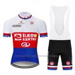 2019 Maillot Cyclisme Elkov Elektro Blanc Rouge Bleu Manches Courtes et Cuissard