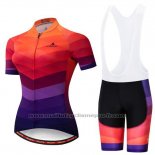2019 Maillot Cyclisme Femme Miloto Orange Violet Manches Courtes et Cuissard