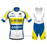 2020 Maillot Cyclisme Sport Vlaanderen-Baloise Blanc Jaune Bleu Manches Courtes et Cuissard