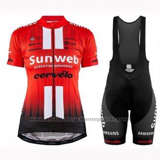 2019 Maillot Cyclisme Femme Sunweb Orange Blanc Manches Courtes et Cuissard