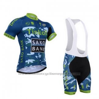 2015 Maillot Cyclisme Tinkoff Saxo Bank Azur et Bleu Manches Courtes et Cuissard