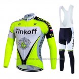2017 Maillot Cyclisme Tinkoff Brillant Vert Manches Longues et Cuissard
