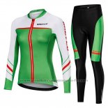 2019 Maillot Cyclisme Femme Mieyco Blanc Vert Manches Longues et Cuissard