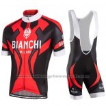 2016 Maillot Cyclisme Bianchi Noir et Rouge Manches Courtes et Cuissard