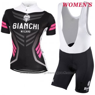 2017 Maillot Cyclisme Femme Bianchi Noir Manches Courtes et Cuissard
