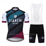 2019 Maillot Cyclisme Bianchi Bleu Noir Rouge Manches Courtes et Cuissard