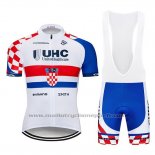 2019 Maillot Cyclisme UHC Blanc Rouge Bleu Manches Courtes et Cuissard