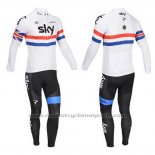 2013 Maillot Cyclisme Sky Champion Regno Unito Blanc Manches Longues et Cuissard