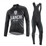 2016 Maillot Cyclisme Bianchi Noir et Blanc Manches Longues et Cuissard
