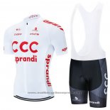 2021 Maillot Cyclisme CCC Team Blanc Manches Courtes Et Cuissard