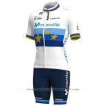 2021 Maillot Cyclisme Femme Movistar Champion Europe Manches Courtes Et Cuissard