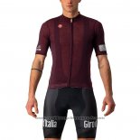 2021 Maillot Cyclisme Giro D'italie Fonce Rouge Manches Courtes Et Cuissard