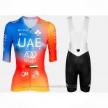 2023 Maillot Cyclisme UAE Bleu Orange Manches Courtes Et Cuissard