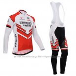 2014 Maillot Cyclisme Bissell Blanc et Rouge Manches Longues et Cuissard