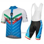 2018 Maillot Cyclisme Bianchi Tiera Blanc et Bleu Manches Courtes et Cuissard