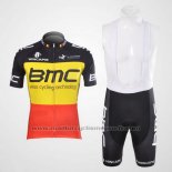 2012 Maillot Cyclisme BMC Champion Belgique Jaune et Rouge Manches Courtes et Cuissard