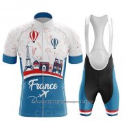 2020 Maillot Cyclisme Champion France Azur Blanc Rouge Manches Courtes Et Cuissard
