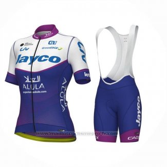 2023 Maillot Cyclisme Femme Jayco Alula Violet Blanc Manches Courtes et Cuissard