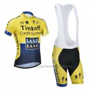 2014 Maillot Cyclisme Tinkoff Saxo Bank Bleu et Jaune Manches Courtes et Cuissard