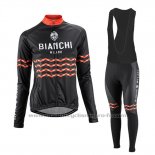 2016 Maillot Cyclisme Femme Bianchi Noir et Orange Manches Longues et Cuissard