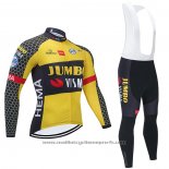 2021 Maillot Cyclisme Jumbo Visma Jaune Noir Manches Longues Et Cuissard