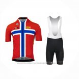 2023 Maillot Cyclisme UNO-X Norvege Champion Rouge Bleu Manches Courtes et Cuissard