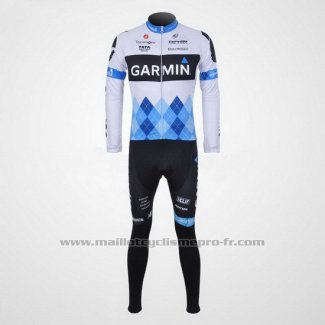 2011 Maillot Cyclisme Garmin Cervelo Bleu et Blanc Manches Longues et Cuissard