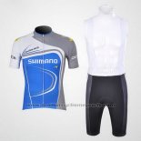 2011 Maillot Cyclisme Shimano Bleu et Blanc Manches Courtes et Cuissard