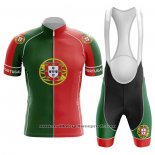 2020 Maillot Cyclisme Champion Portugal Vert Rouge Manches Courtes Et Cuissard