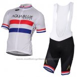 2017 Maillot Cyclisme Aqua Bleue Sport Champion British Blanc Manches Courtes et Cuissard
