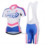 Maillot Cyclisme Femme To The Fore Blanc et Fuchsia Manches Courtes et Cuissard