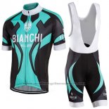 2016 Maillot Cyclisme Bianchi Noir et Azur Manches Courtes et Cuissard