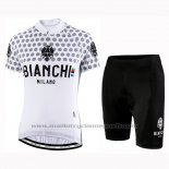 2019 Maillot Cyclisme Femme Bianchi Dot Blanc Manches Courtes et Cuissard