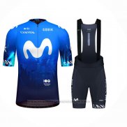 2024 Maillot Cyclisme Movistar Bleu Blanc Manches Courtes et Cuissard