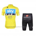 2012 Maillot Cyclisme Sky Lider Azur et Jaune Manches Courtes et Cuissard