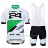 2019 Maillot Cyclisme Herbalifr 24 Blanc Vert Manches Courtes et Cuissard
