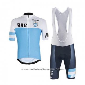 2020 Maillot Cyclisme Argentine Blanc Bleu Manches Courtes Et Cuissard