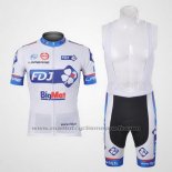 2012 Maillot Cyclisme FDJ Blanc et Azur Manches Courtes et Cuissard