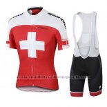 2016 Maillot Cyclisme Suisse Blanc et Rouge Manches Courtes et Cuissard