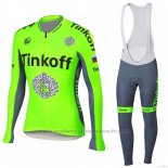 2018 Maillot Cyclisme Tinkoff Vert Manches Longues et Cuissard