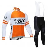 2019 Maillot Cyclisme Bic Blanc Orange Manches Longues et Cuissard