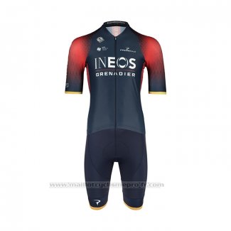 2022 Maillot Cyclisme Ineos Grenadiers Profond Bleu Rouge Manches Courtes et Cuissard