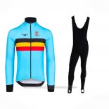 2023 Maillot Cyclisme Belgique Bleu Clair Manches Longues Et Cuissard