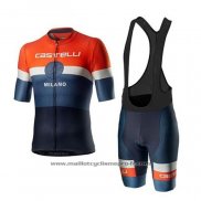 2020 Maillot Cyclisme Castelli Orange Blanc Bleu Manches Courtes Et Cuissard